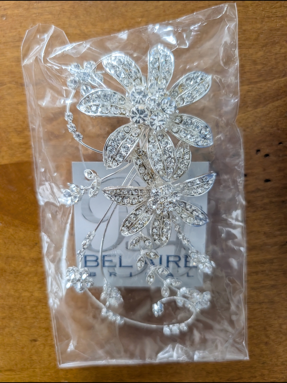 Bel Aire Bridal Silver Crystal Floral Hair Vine